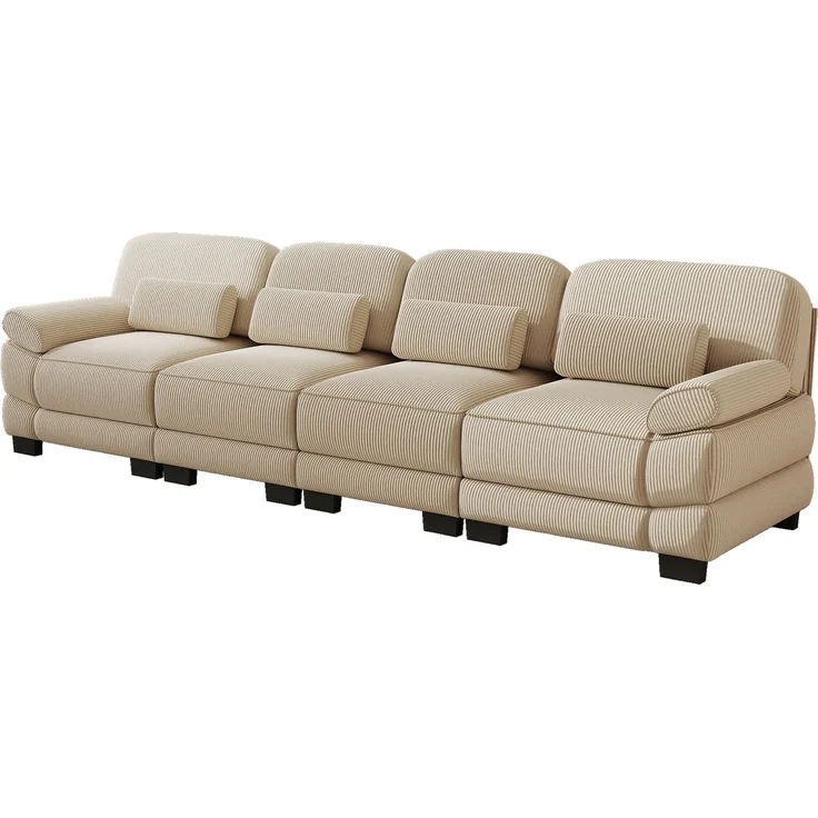 DESVIAE Sofa Beige aus Cord – 336x88,5x94 cm – Lendenkissen, modulare Elemente – Bild 8