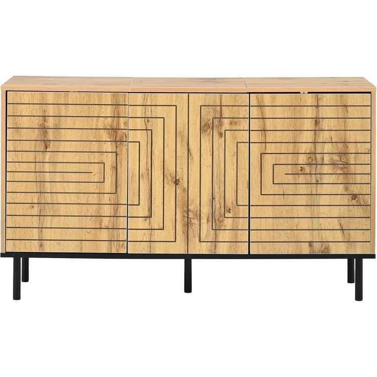 Merax Sideboard mit Wellenmuster, 3 Türen mit Rückprallmechanismus, MDF Aufbewahrungsschrank, Küchenschrank, Aufbewahrungsschrank, Holzfarbe – Bild 10