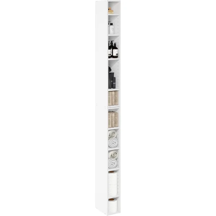 Furinno Fulda 10-stöckiges platzsparendes Aufbewahrungsregal-Bücherregal, 15 cm Breite, Weiß