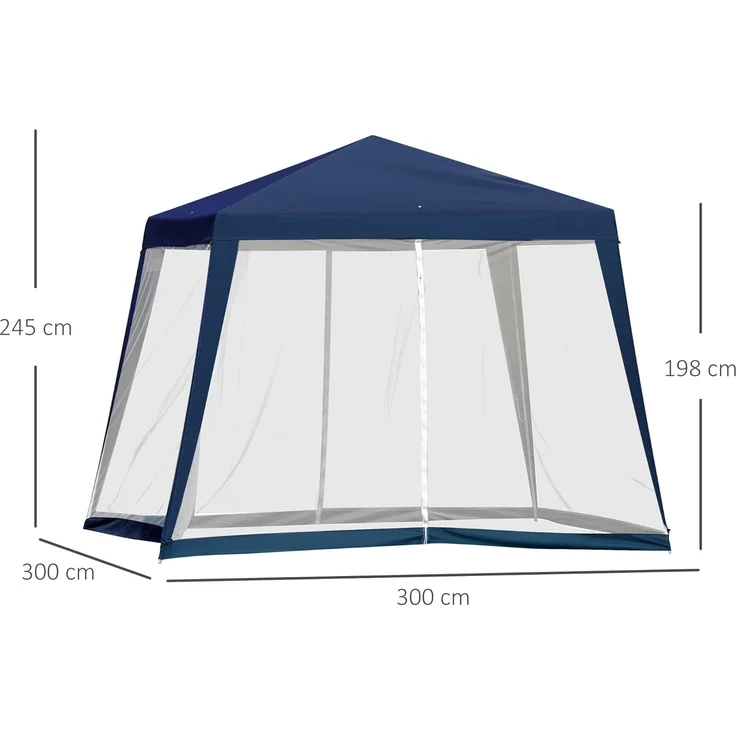 Outsunny Gartenpavillon Pavillon Festzelt Partyzelt wetterfest Zelt mit Moskitonetz Metall + Polyester Blau 3x3 m – Bild 5