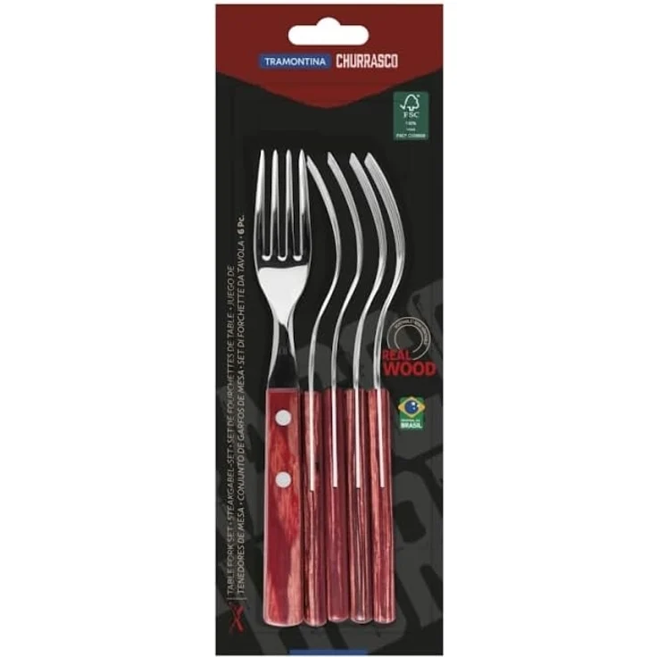 Tramontina Tafelgabel Steak/Pizza - Set 6-teilig, mit FSC Holzgriff (6 Stück), Echtholzgriff, rostfreier Edelstahl, spülmaschinenfest – Bild 4