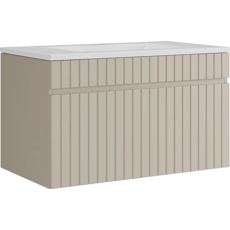 Vente-unique - Hängender Waschbeckenunterschrank - Geriffelt - Beige - mit Einbauwaschbecken - 80 cm - SATARA – Bild 4