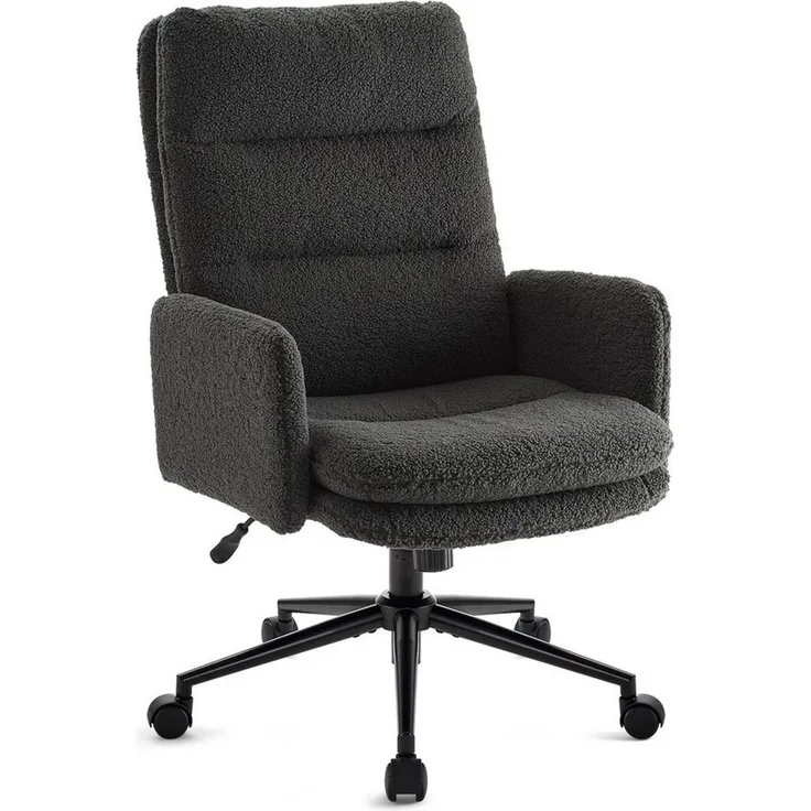 IWMH Bürostuhl Ergonomisch Schreibtischstuhl, Höhenverstellbar Drehstuhl mit Rollen, Lesesessel aus Kunstpelz, Schminktisch Stuhl mit Höher Rückenlehne