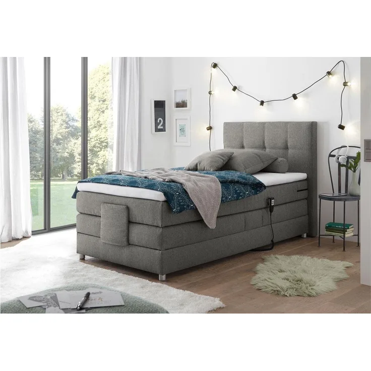 Boxspringbett 'MANOLO 2' in Stoff Elephant mit Motor 100x200