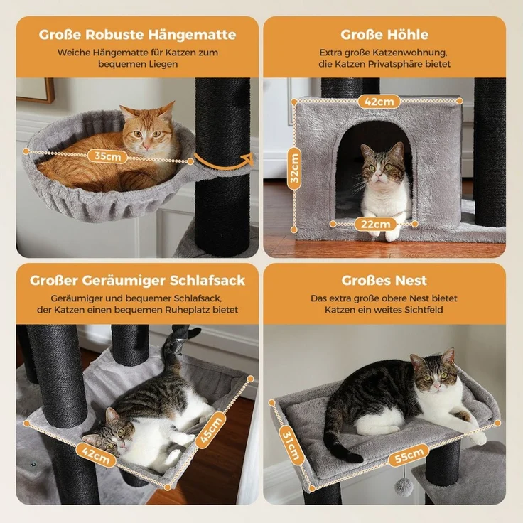 Purpurra Kratzbaum Extra-Dick Stämme XXL Stabil für Grosse Katzen, 114/170 cm – Bild 2