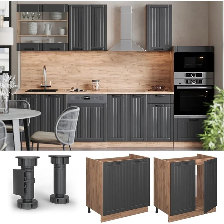 Spülenunterschrank Fame-Line Dunkelgrau 80 cm , AP Eiche Vicco – Bild 4
