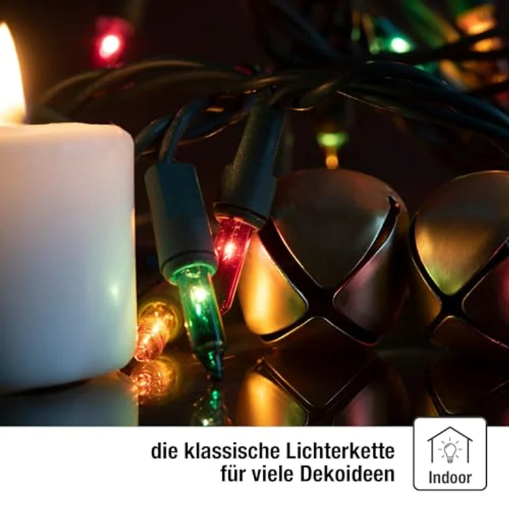 hellum Lichterkette innen mit 50 LED, mini Lichterkette bunte Lichter beleuchtete 7,35m, bunt strombetrieben mit grünem Kabel, – Bild 8