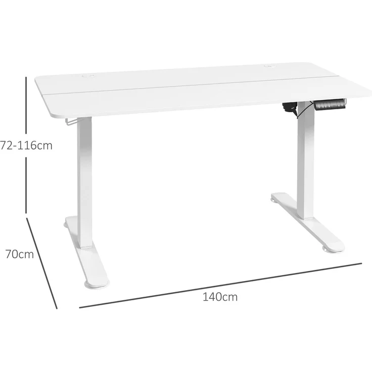 Elektrischer Schreibtisch 140x70 cm mit Memory-Funktion, Kabelmanagement, Weiß – Bild 2
