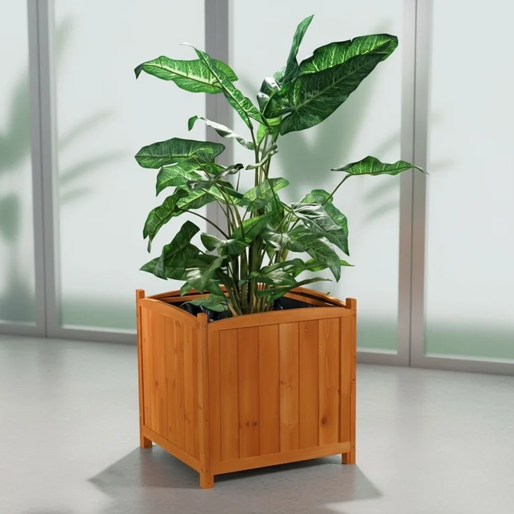 50cm Blumentopf eckig Blumen Pflanztrog Blumenständer Blumenkasten Holz braun – Bild 1