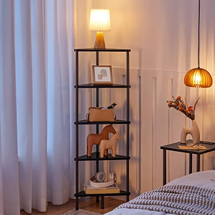 HOOBRO Eckregal mit 5 Ebenen, industrielles Eckregal Stehend, Bücherregal, Standregal, Eck-Bücherregal zur Präsentation von Pflanzenblumen, Aufbewahrungsregal für kleine Räume, Schwarz EBK33CJ01 – Bild 5