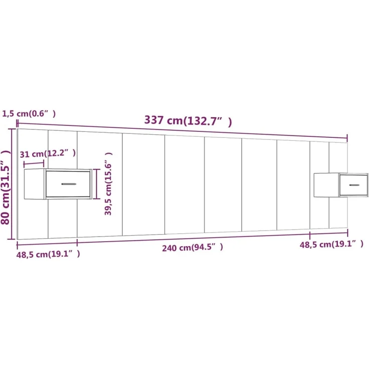 vidaXL Kopfteil mit Nachttischen Weiß Holzwerkstoff 80 x 48,5 x 32,5 cm (Art-Nr 3115748) – Bild 9