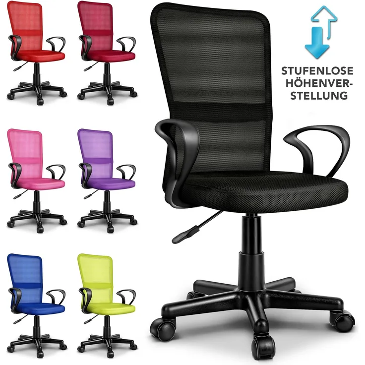 Tresko Schreibtischstuhl mit Armlehnen & Kunststoff-Leichtlaufrollen, stufenlos höhenverstellbar, blau