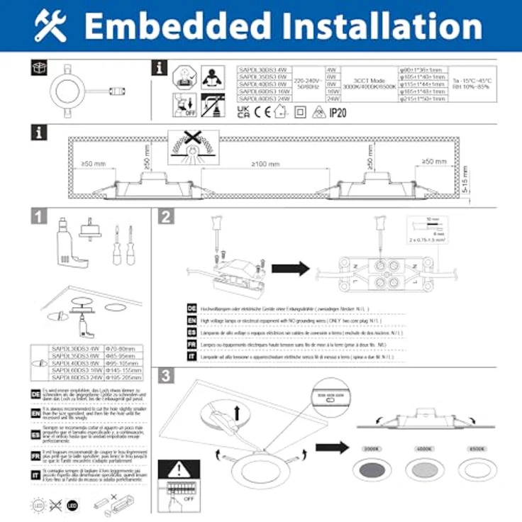 LVWIT LED Einbaustrahler 230V, Ultraschlanke 6W Deckenspots Spotlight Einbauleuchten LED Spot, Warmweiß 3000K Neutralweiß 4000K Kaltweiß 6500K, Deckenspots für Badezimmer, Küche, Wohnzimmer, 6er Set – Bild 9