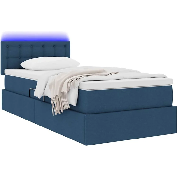 vidaXL LED-Speicherbett mit Matratze Blau 100 x 200 cm Stoff 3371255 – Bild 3