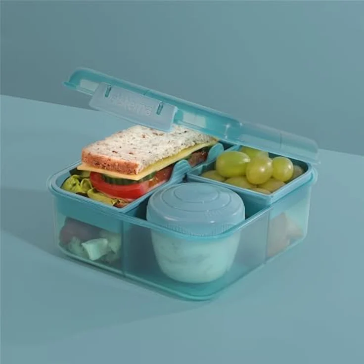 Sistema Bento Box Ocean Bound Plastic Brotdose mit Fächern | 1,25 L Lunchbox mit Joghurt-/Fruchtbehälter | Lunchbox Kinder & Erwachsene l | Hergestellt mit recyceltem Kunststoff | türkis – Bild 7