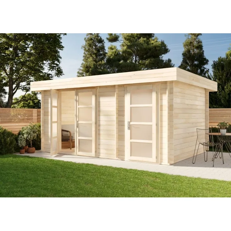 Alpholz Gartenhaus Modern-E Gartenhaus aus Holz Holzhaus mit 28 mm Wandstärke Blockbohlenhaus mit Montagematerial