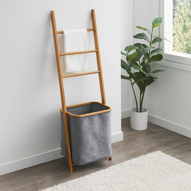 HTI-Living Stilvolle 2-in-1 Lösung Wäscheleiter mit Wäschesack – Bild 1