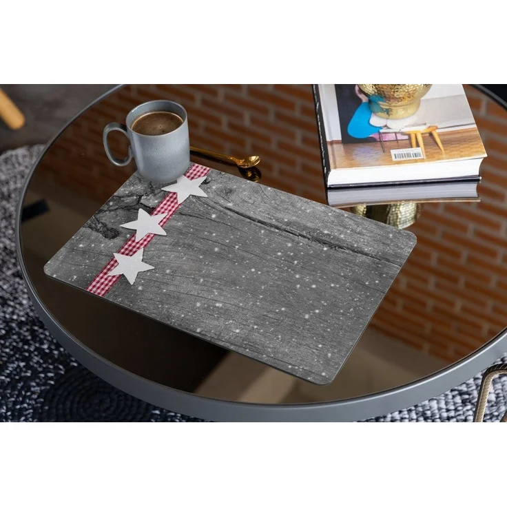 matches21 HOME & HOBBY Platzset Abwaschbare Tischsets 6er Set Weihnachten Sterne & Holz-Optik, (6-St), Platzsets als Tisch-Untersetzer und Tisch-Deko für Esstisch Teller – Bild 2