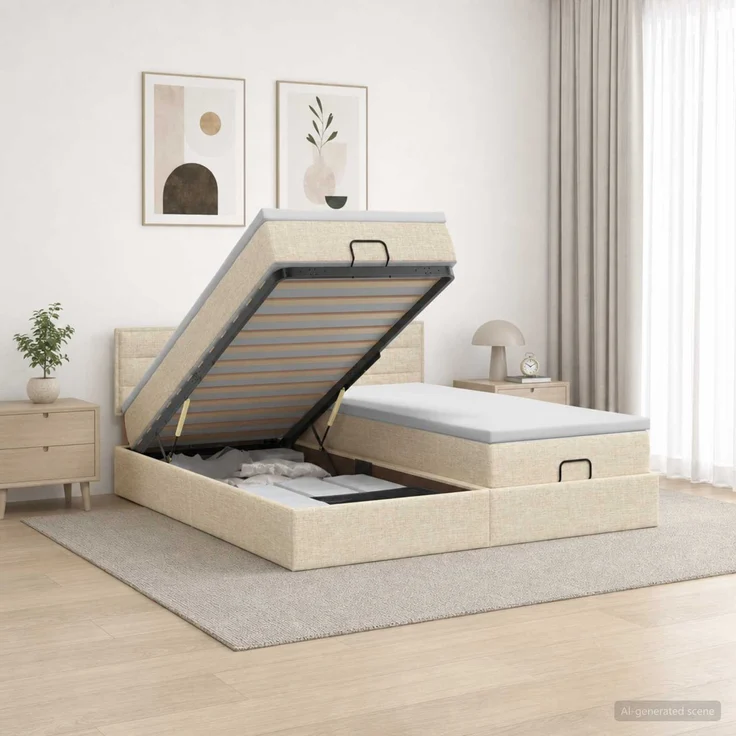 vidaXL Ottoman-Bett mit Matratze und LED Creme 180 x 200 cm Stoff 3457257 – Bild 4