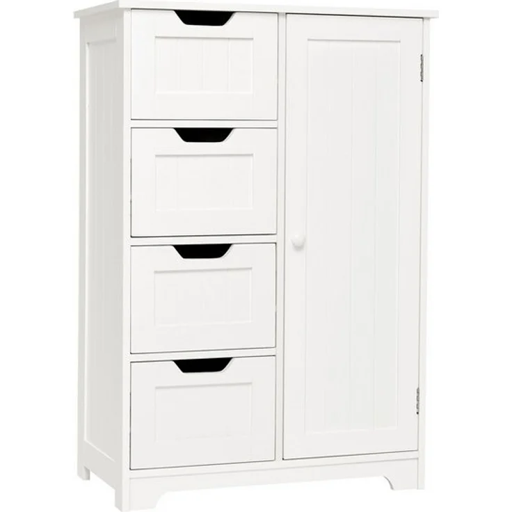 Mondeer Badkommode Badezimmerschrank, Wandkommode mit 4 Schubladen und 1 Tür, Verstellbar, Weiß – Bild 4