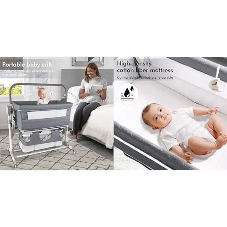 Magic ZC Elektrische Bluetooth Intelligent Beistellbett Baby mit Rollen, Convertible Faltbar Co-Sleeping Babybett, Fernbedienung, 5-schwankende Zahnräder, Stubenwagen Wiege mit Musik (608 Black) – Bild 7