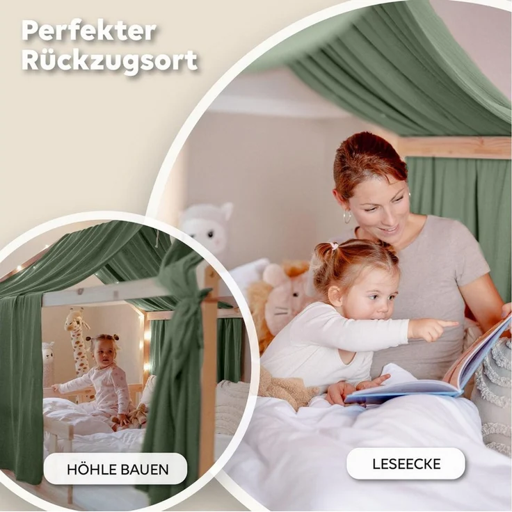 lilimaus Betthimmel Hausbetthimmel Baumwoll Musselin Betthimmel Kinder Hausbett 2er Set, Stilvolle Musselin-Deko für Kinderzimmer, ideal als Geschenkidee – Bild 2