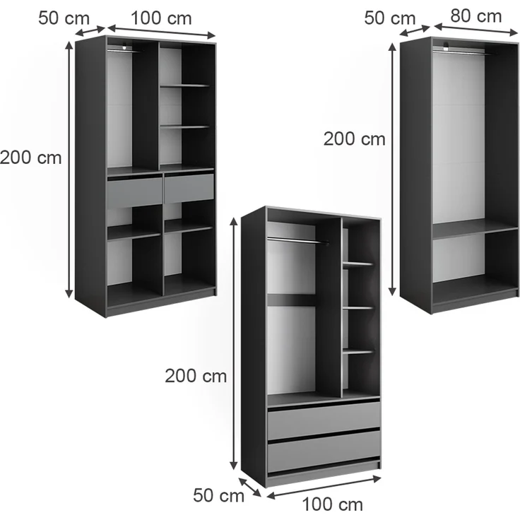 Kleiderschrank Elmo Anthrazit 280 x 200 cm 3er Set Vicco – Bild 3