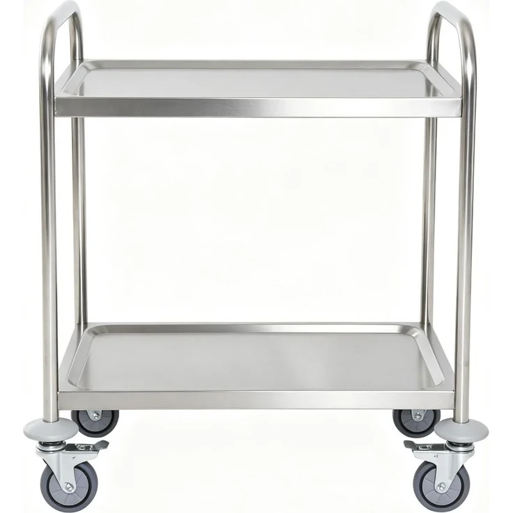 Küchenwagen aus Edelstahl mit 2 Ablagen & Rollen, 80x45x82 cm, Grau – Bild 4