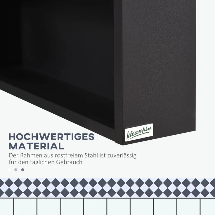 Kleankin Spiegelschrank Badezimmerschrank mit Spiegeltür 2 Innenböden und 1 offenem Regal (Badschrank, 1-St, Hängeschrank) Edelstahl, Glas, Schwarz, 46 x 13,5 x 58 cm – Bild 6