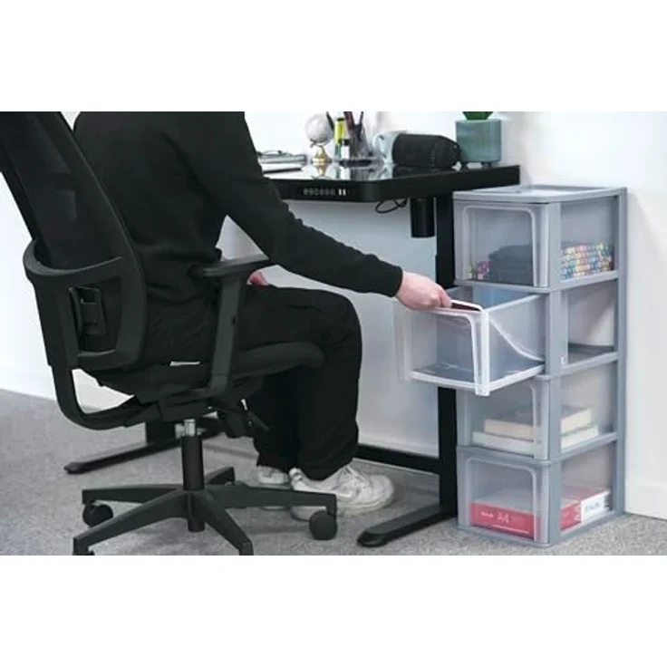 Iris Ohyama, Kunststoff Schubladenbox mit 4 tiefen Schubladen, Grau, Easy-Pull-System, A4, A5 & A6 Format, Schreibtisch Organizer für Büro, Schule, Schreibwaren, BPA-frei, Schubladenschrank, OCH-2400 – Bild 5