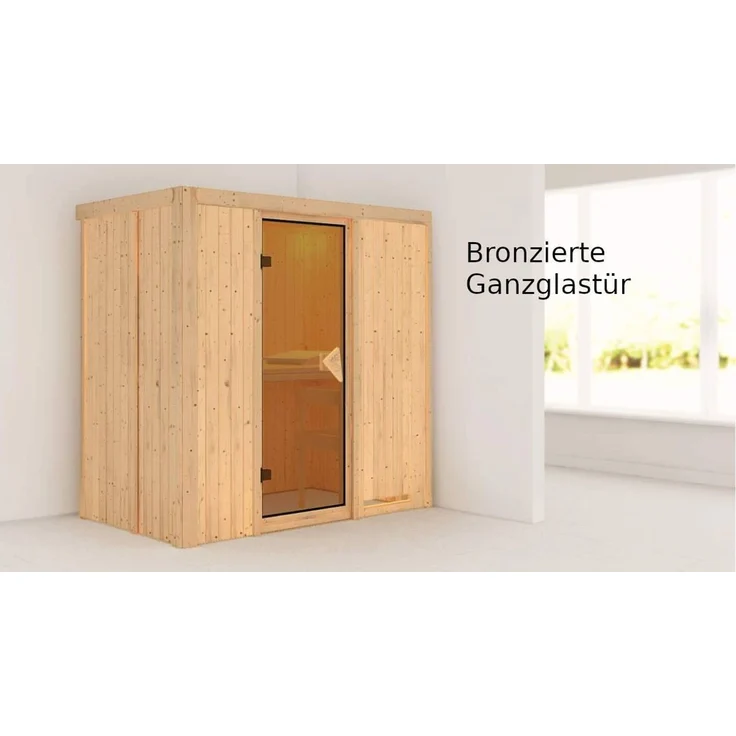 Karibu Sauna Variado + 9kW Saunaofen mit ext. Steuerung Easy Graphit-Ganzglastür – Bild 5