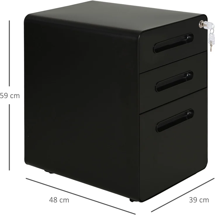 Rollcontainer mit 3 Schubladen mobiler Aktenschrank mit Rollen abschließbar Büroschrank mit Hängeregistratur Stiftfach, Bürocontainer Schreibtisch Unterschrank für Büro 39x48x59cm Schwarz--Schwarz--59x48x39cm--YOUDENOVA – Bild 5