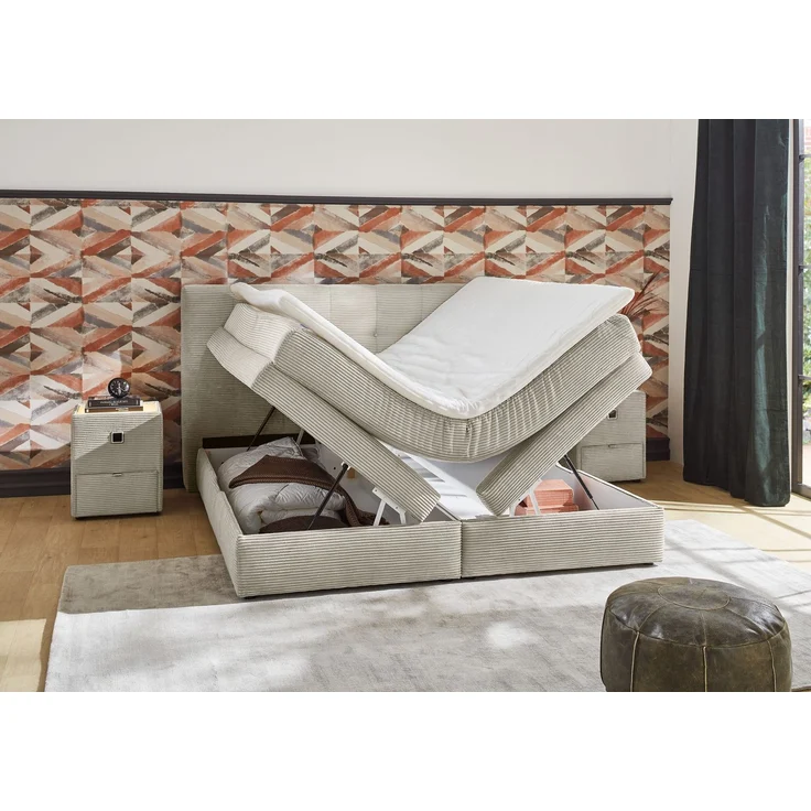 Boxspringbett 180x200 cm H3 Federkernmatratzen Bonell Topper in Cord Beige Grau – Bild 3