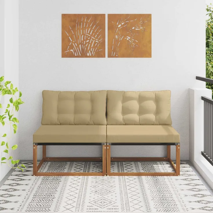 vidaXL 2 Stück Outdoor Mittelsofa Massivholz Akazie Natur 900644