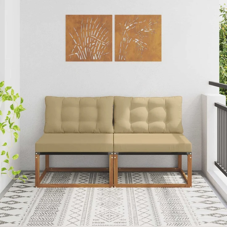 vidaXL 2 Stück Outdoor Mittelsofa Massivholz Akazie Natur 900644 – Bild 1