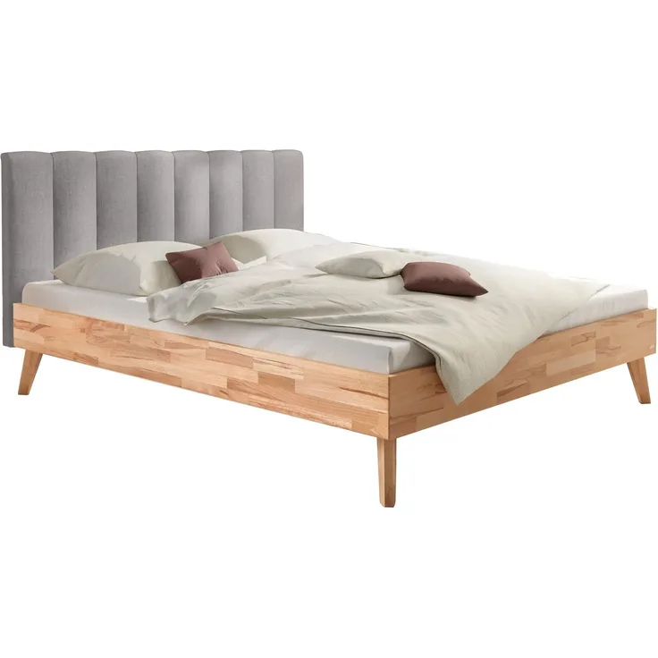 Hasena Bett Taliana Kernbuche mit grauem Polster-Kopfteil 160x200 cm, Komforthöhe 25 cm