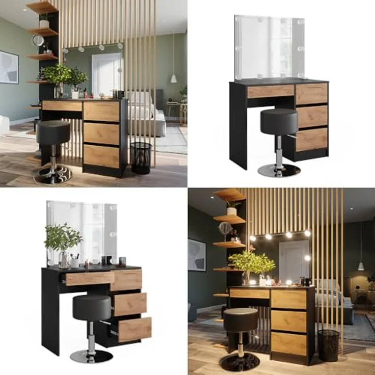 Vicco Schminktisch Sherry, Anthrazit, mit LED-Spiegel, 4 Fächern und 4 Schubladen, 90x75x40 cm, Holzwerkstoff – Bild 8