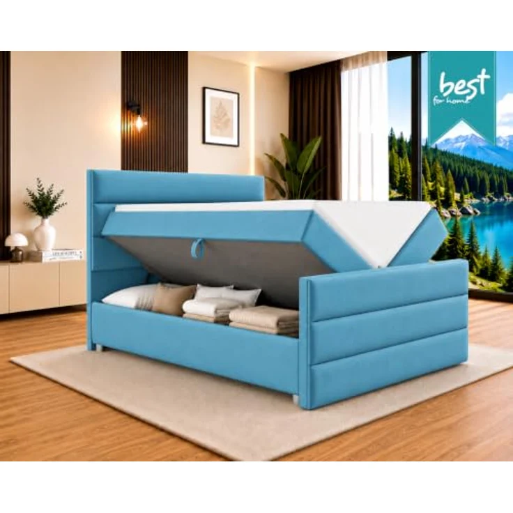Best for Home Trinity K-1 LUX Boxspringbett, Modernes Boxspringbett mit Stauraum, 7-Zonen-Bonnell-Federkernmatratze, PUR-Schaum-Topper, verschiedene Größen erhältlich – Bild 2