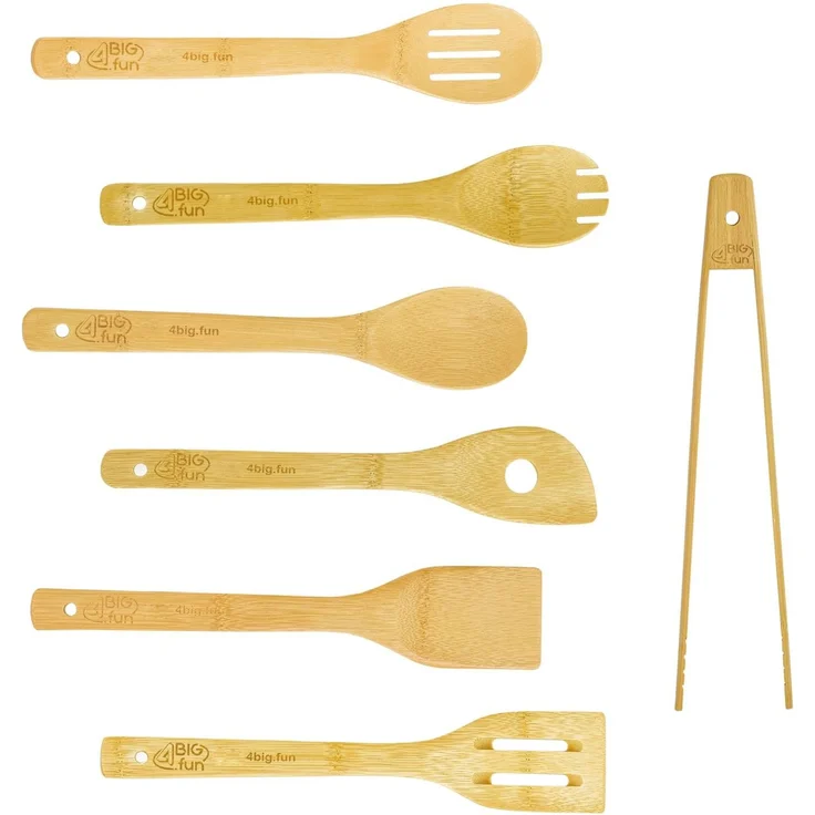 7 tlg Küchenutensilien Set Bambus 30 cm Küchenhelfer Kochzubehör Küchenbesteck – Bild 1
