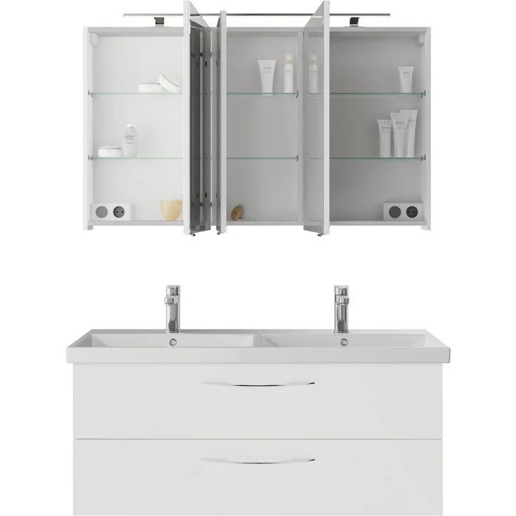 Saphir Badmöbel-Set Serie 4035 2-teilig, Keramik-Doppelwaschtisch mit LED-Spiegelschrank, (Set), Doppel-Waschplatz inkl Türdämpfer, 120 cm breit, 2 Schubladen, 3 Türen – Bild 2