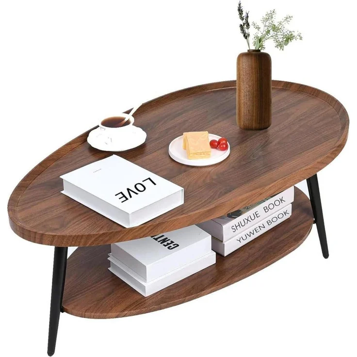 Ovaler Couchtisch Holz Wohnzimmer Tisch Stauraum Industrie-Design 100x55x38 cm – Bild 1