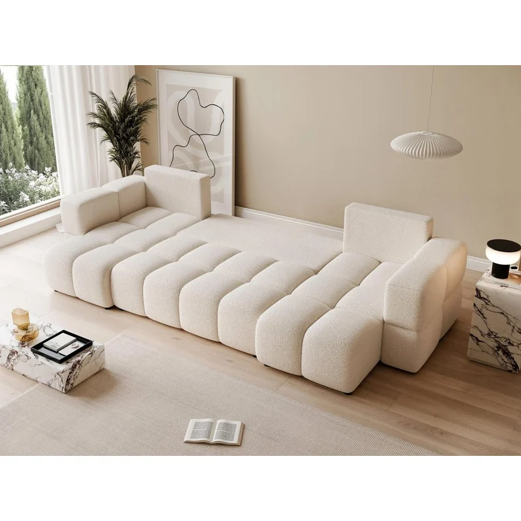 yourhouse24 Wohnlandschaft BUENO U im Glamour-Stil – Trend-Bouclé, Schlaffunktion & Bettkasten, mit Schlaffunktion und Bettkasten, Seite universal – Bild 4