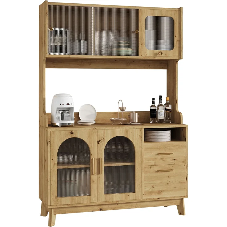 Buffetschränke, Esszimmer-Hochschrank 120*40*178 cm, mehrstufigem Stauraum, integrierter Steckdose sowie USB-C- und USB-A-Anschlüssen, Holzfarbe--Holz--120x40x178cm--YOUDENOVA – Bild 8