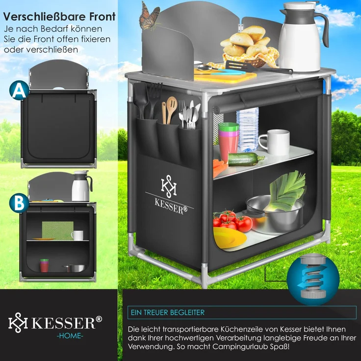 KESSER® Campingschrank, Campingküche mit Aluminiumgestell, inkl. Tragetasche , Kocherschrank für Camping , Campingmöbel , Outdoor Typ F2 (Anthrazit) – Bild 8