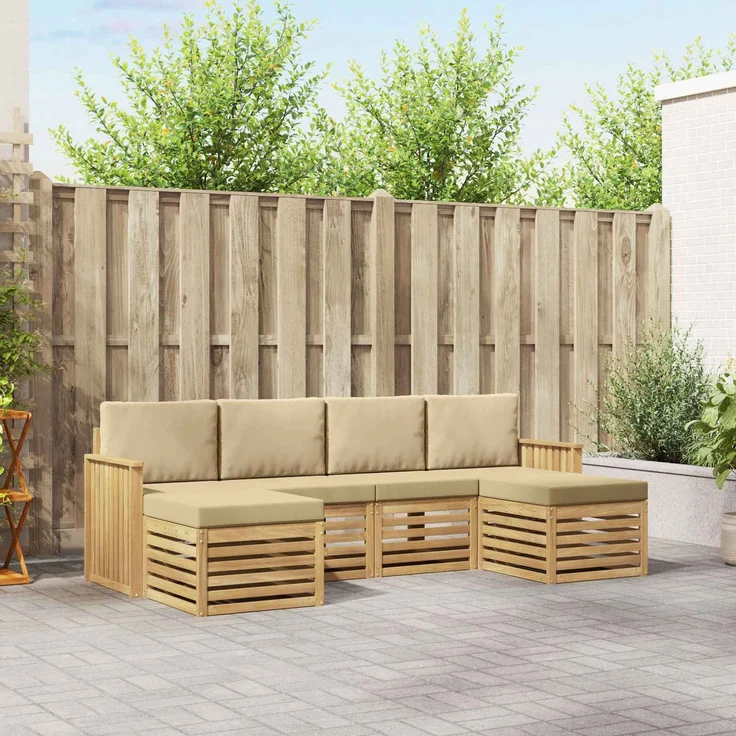vidaXL Outdoor-Sofagarnitur 6 stk. 6-Sitzer Weiß und Beige Polyester 3392273 – Bild 1