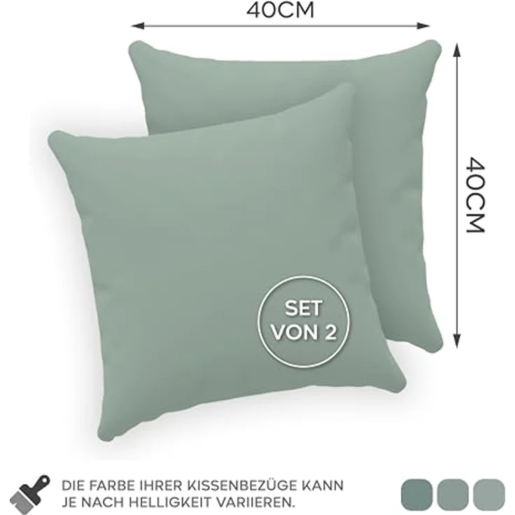 Twinzen® Kissenbezug 40x40 (2er-Set) - 100% Jersey Baumwolle 150 GSM Kissenbezüge - Grün - Für Kissenbezüge 40x40 cm - Kissenhülle - Kissenbezug mit Reißverschluss - Oeko-Tex Zertifiziert – Bild 2