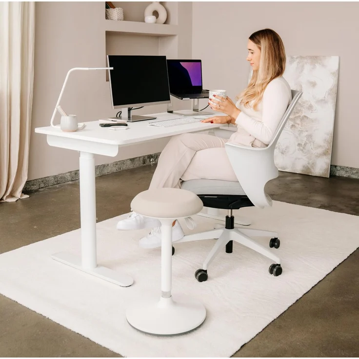 Ergotopia Desktopia One I Elektrisch höhenverstellbarer Schreibtisch I Tischplatte: 138x65cm, Schwarz Dekor I Gestell Weiß I Top Preis-Leistung – Bild 5