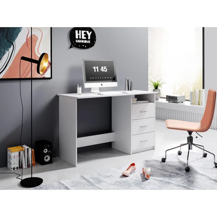 Schreibtisch >Mack< (B/H/T 123 x 76 x 50 cm) in Weiß - 123x76x50cm (BxHxT)