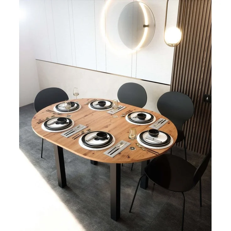 Newroom Esstisch Schwarz 100 cm, ausziehbar bis 140cm Weiß Küchentisch Speisetisch – Bild 2