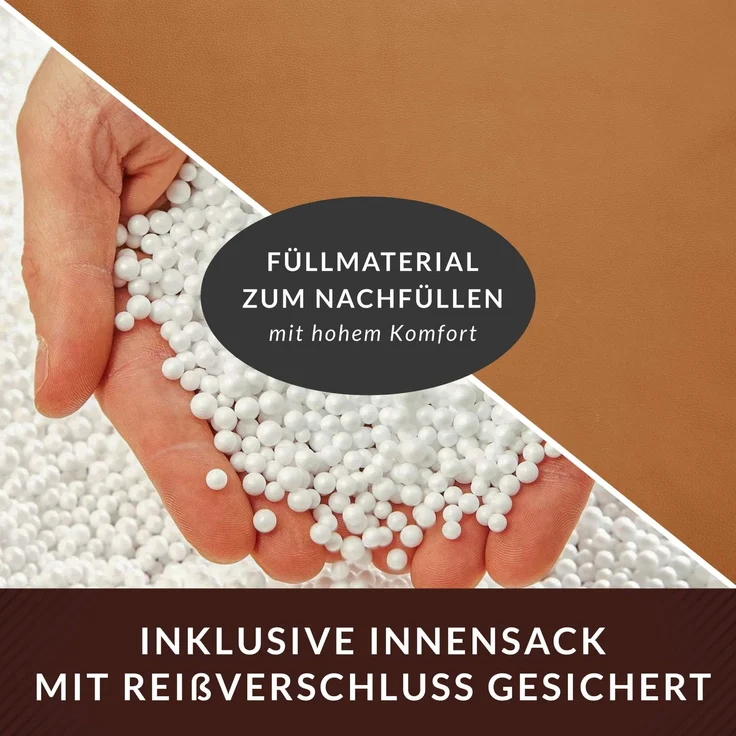 Green Bean® Sitzhocker aus Kunstleder - Pouf mit EPS Perlen Füllung - 40 x 40 cm - perfekte Ergänzung zum Sitzsack - Cognac – Bild 7
